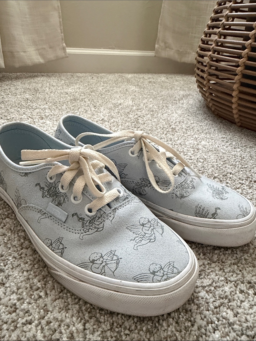 Vans Light Blue Canvas Sneakers with Pink Heel Logo